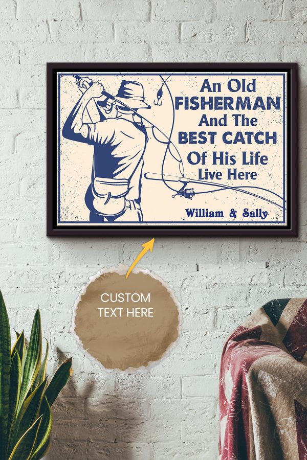 An Old Fisherman And The Best Catch Personalized Canvas Gift For Fisherman Farmhouse Decor Framed Matte Canvas Framed Prints, Canvas Paintings