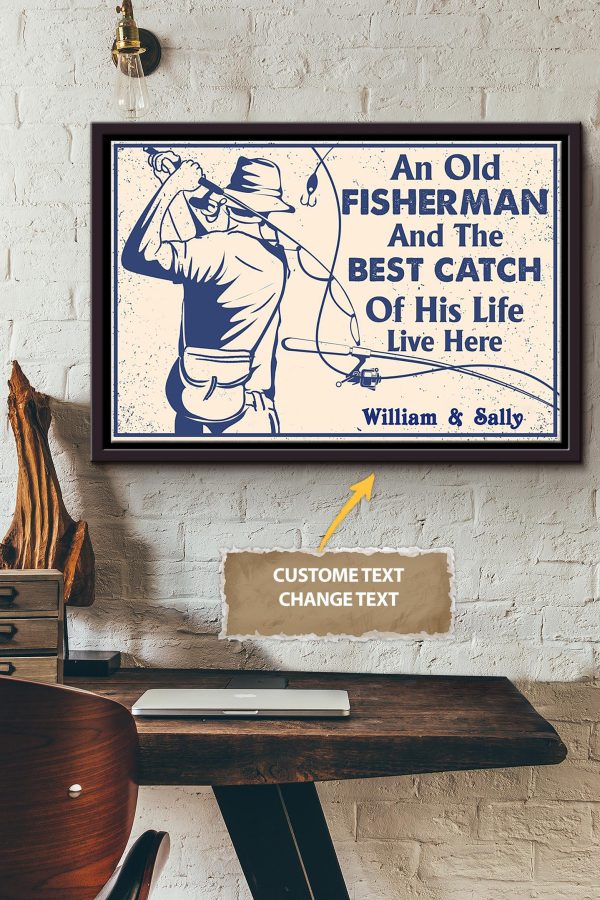 An Old Fisherman And The Best Catch Personalized Canvas Gift For Fisherman Farmhouse Decor Framed Matte Canvas Framed Prints, Canvas Paintings - Image 2