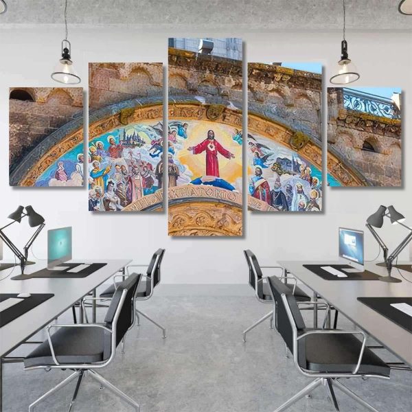 Painting On Temple Sacred Heart Jesus Jesus Christian Premium Multi Canvas Prints, Multi Piece Panel Canvas Luxury Gallery Wall Fine Art Print - Image 7