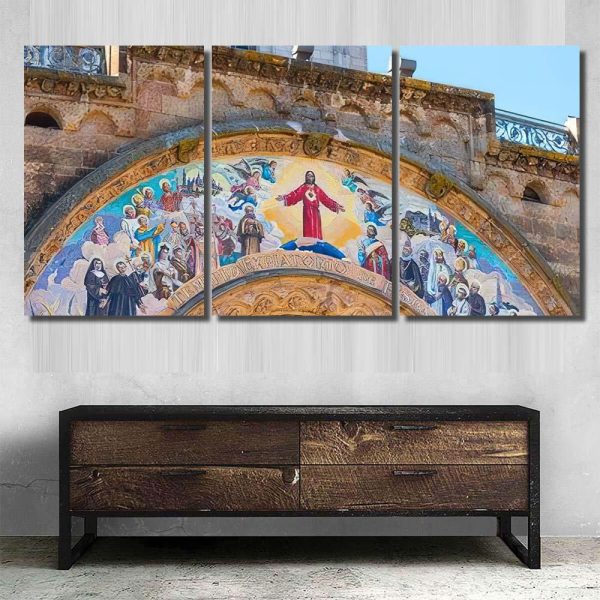 Painting On Temple Sacred Heart Jesus Jesus Christian Premium Multi Canvas Prints, Multi Piece Panel Canvas Luxury Gallery Wall Fine Art Print - Image 6