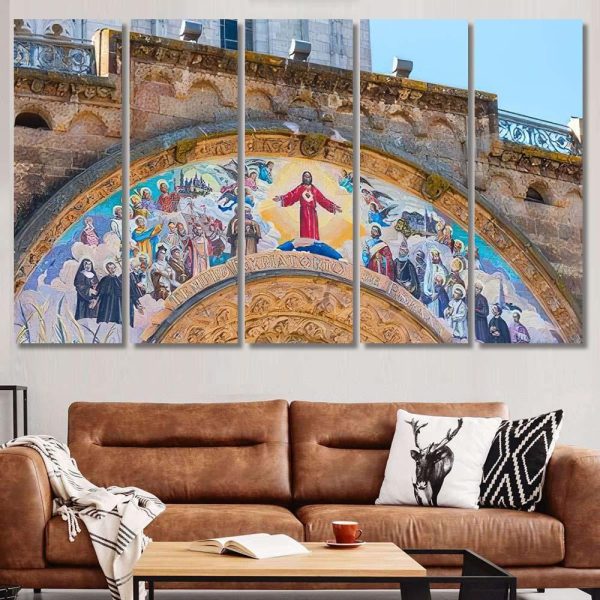 Painting On Temple Sacred Heart Jesus Jesus Christian Premium Multi Canvas Prints, Multi Piece Panel Canvas Luxury Gallery Wall Fine Art Print - Image 8