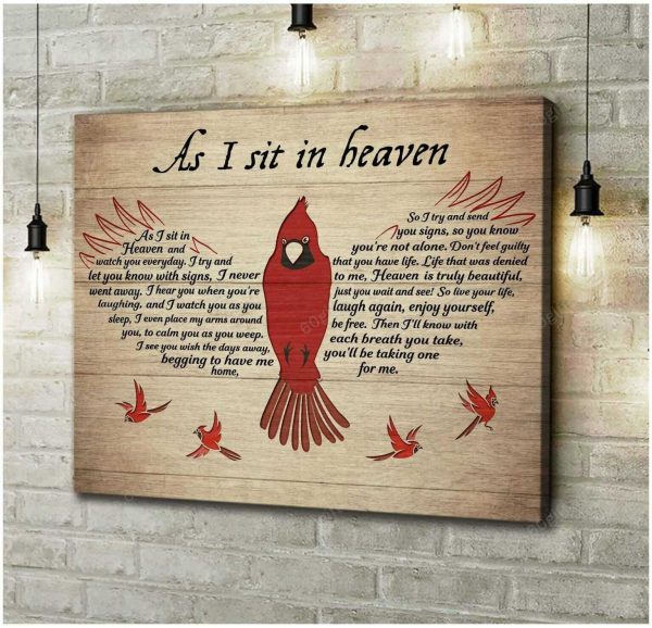 Personalized Name Housewarming Gifts As I Sit In Heaven - Customized Memorial Decor Cardinal Canvas Print Wall Art