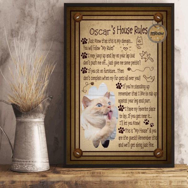 Cat'S Home Rules Personalized Canvas Painting, Canvas Hanging Framed Prints, Canvas Paintings - Image 2