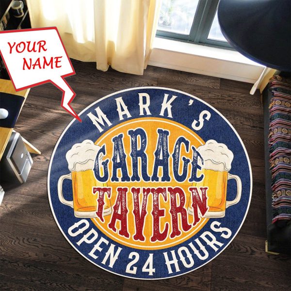 Personalized Garage Tavern Round Mat Round Floor Mat Room Rugs Carpet Outdoor Rug Washable Rugs