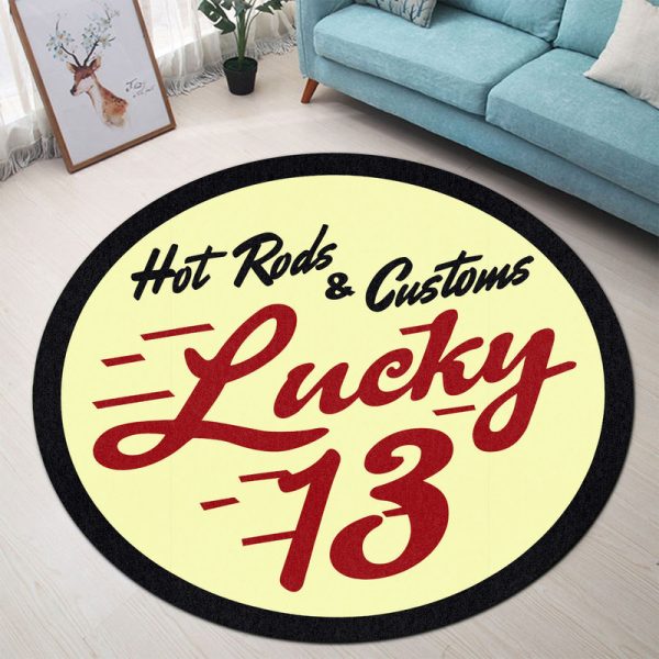 Lucky 13 Hot Rod Round Mat Round Floor Mat Room Rugs Carpet Outdoor Rug Washable Rugs