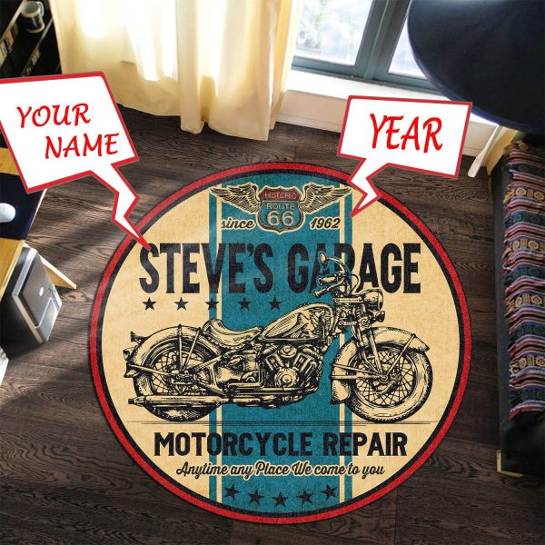 Personalized Motorcycle Garage Anytime Any Place We Come To You Round Mat Round Floor Mat Room Rugs Carpet Outdoor Rug Washable Rugs