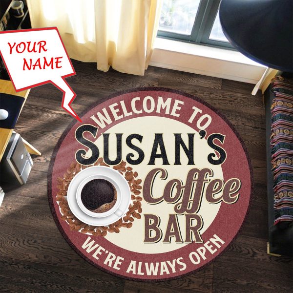 Personalized Coffee Bar Round Mat 05428 Living Room Rugs, Bedroom Rugs, Kitchen Rugs