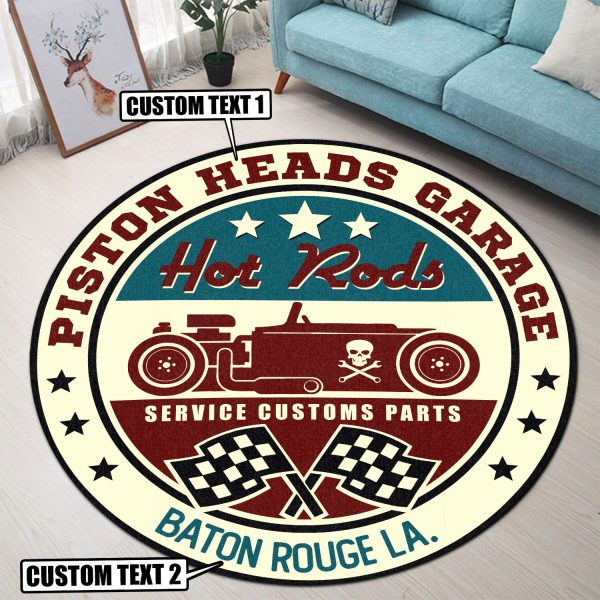 Personalized Hot Rod Garage Decor, Home Bar Decor Service Custom Parts Round Mat