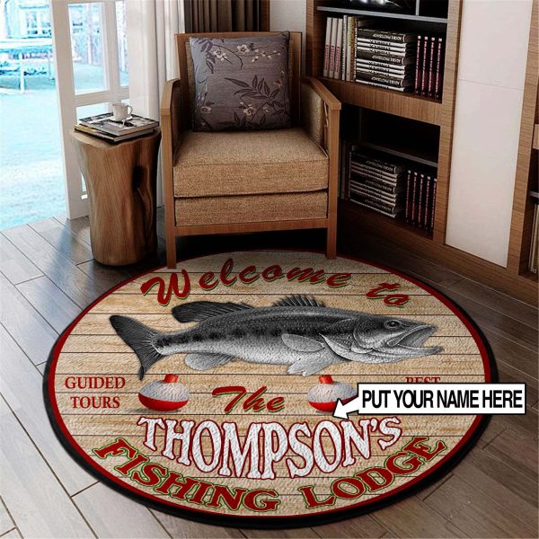 Welcom to the Fishing Lodge Round Rug, Carpet 06445