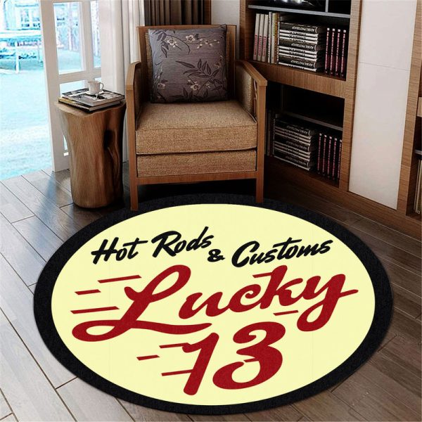 Lucky 13 Hot Rod Round Mat Round Floor Mat Room Rugs Carpet Outdoor Rug Washable Rugs - Image 2