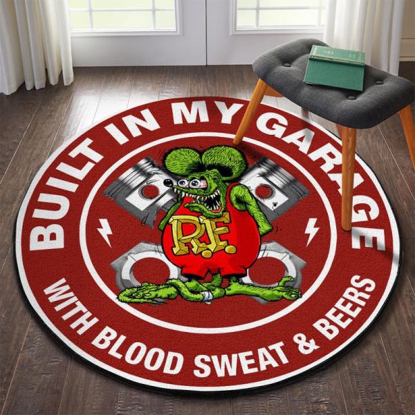 Built In My Garage With Blood Sweat And Beers Round Mat Round Floor Mat Room Rugs Carpet Outdoor Rug Washable Rugs - Image 2