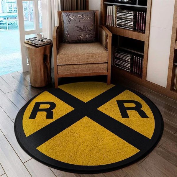 Railway Round Mat Railroad Sign Round Floor Mat Room Rugs Carpet Outdoor Rug Washable Rugs - Image 2