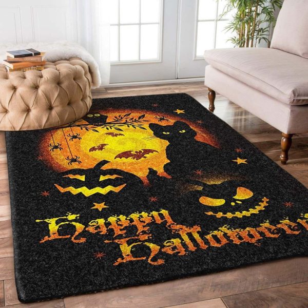 Happy Halloween Scary Pumpkin Black Cat And Owl Area Rug Carpet Carpet