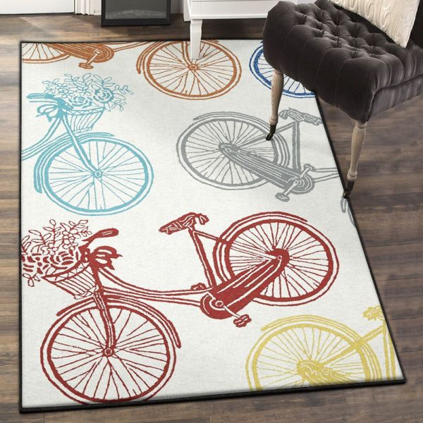 Cycle Large Beachcomber Bicycle Multi Rug Rectangle Rugs Washable Area Rug Non-Slip Carpet For Living Room Bedroom