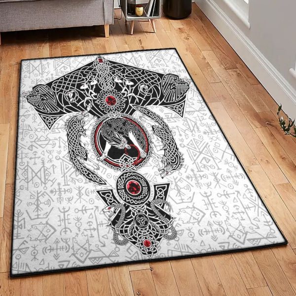 Viking Art Dining Room Rug Viking In Love Black White Rug Rectangle Rugs Washable Area Rug Non-Slip Carpet For Living Room Bedroom