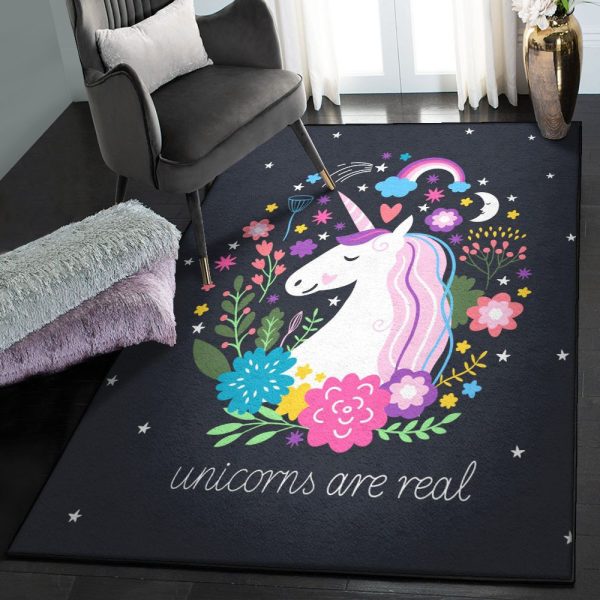 Unicorn Playroom Rug Unicorns Are Real Rug Rectangle Rugs Washable Area Rug Non-Slip Carpet For Living Room Bedroom - Image 2