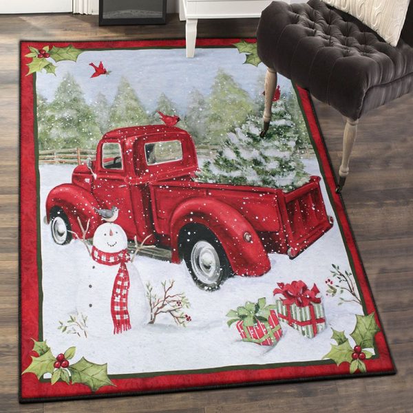 Truck Rugs Red Truck Rug Rectangle Rugs Washable Area Rug Non-Slip Carpet For Living Room Bedroom