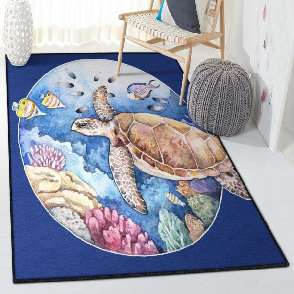 Wave Non Shedding Turtle Sea Rug Rectangle Rugs Washable Area Rug Non-Slip Carpet For Living Room Bedroom