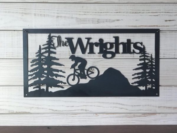 Mountain Bike Sign Custom Metal Sign Family Name Sign Personalized Sig