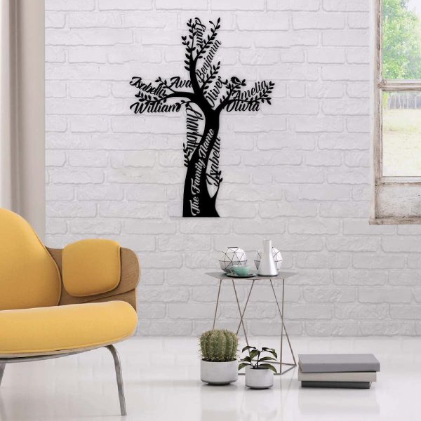 Family Christian Tree Personalized Names Metal Wall Art Laser Cut Meta