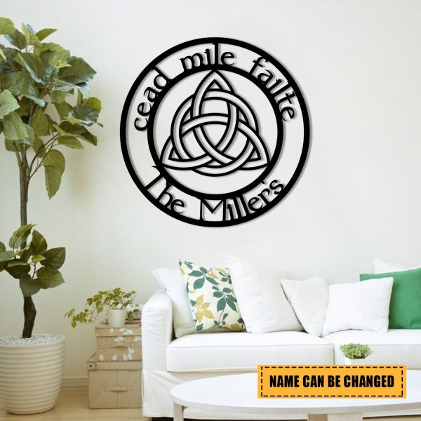 Personalized Trinity Cead Mile Failte Irish Celtic Knot Metal Art, Met - Image 2