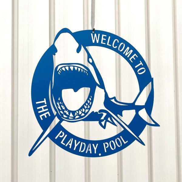 Poolhouse Shark Metal Sign Cut Metal Sign Metal House Sign Decorations