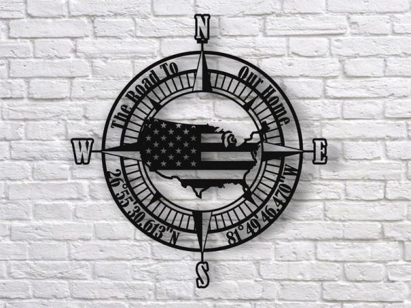 Compass Metal Sign Personalized American Eagle Metal Compass Housewarm