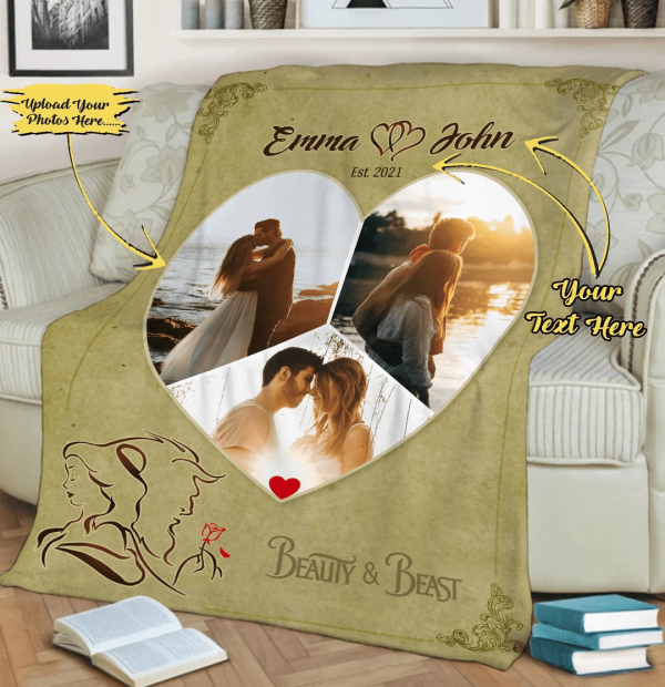 Customized Beauty And Beast Blanket For Valentine's Day Anniversary Bi