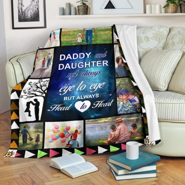 Daddy And Daughter Eye To Eye Heart To Heart Fleece Blanket