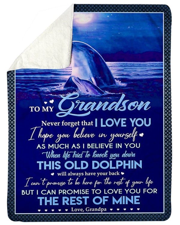 Never Forget I Love You Dolphin Grandpa To My Grandson Fleece Blanket