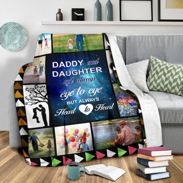 Daddy And Daughter Eye To Eye Heart To Heart Fleece Blanket - Image 2