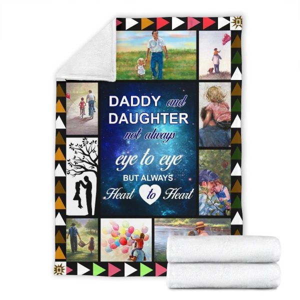 Daddy And Daughter Eye To Eye Heart To Heart Fleece Blanket - Image 3