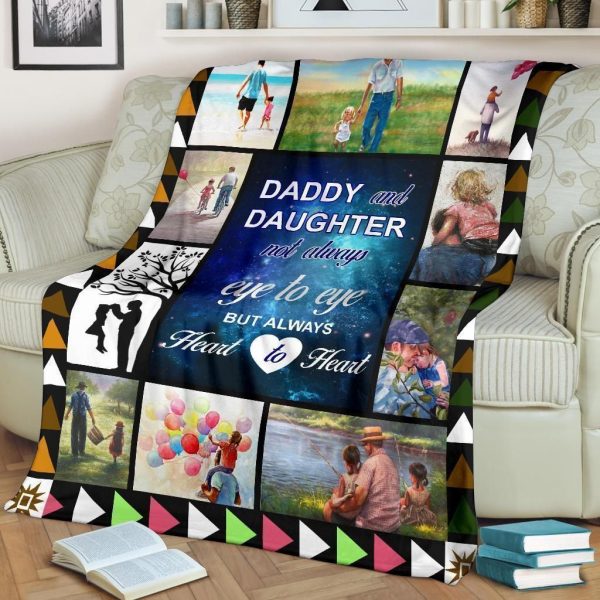 Daddy And Daughter Eye To Eye Heart To Heart Fleece Blanket - Image 4