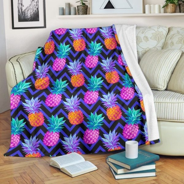 Pineapple Color Art Pattern Zig Zag Fleece Blanket