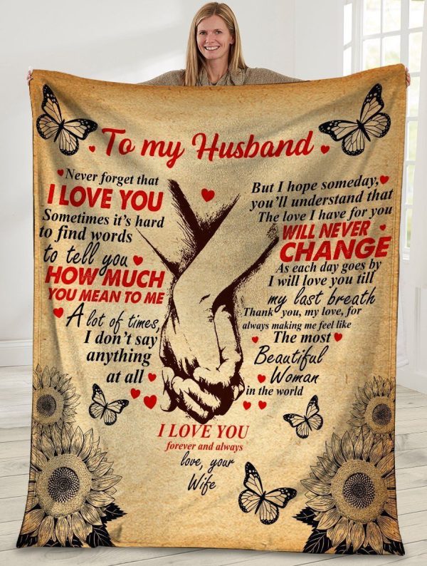 To My Husband Husband And Wife Holding Hand Butterfly Fleece Blanket