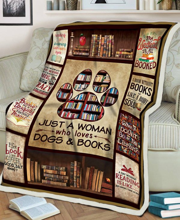 Just A Woman Who Loves Dogs And Books Fleece Blanket Fleece Blanket