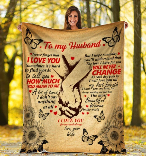 To My Husband Husband And Wife Holding Hand Butterfly Fleece Blanket - Image 2