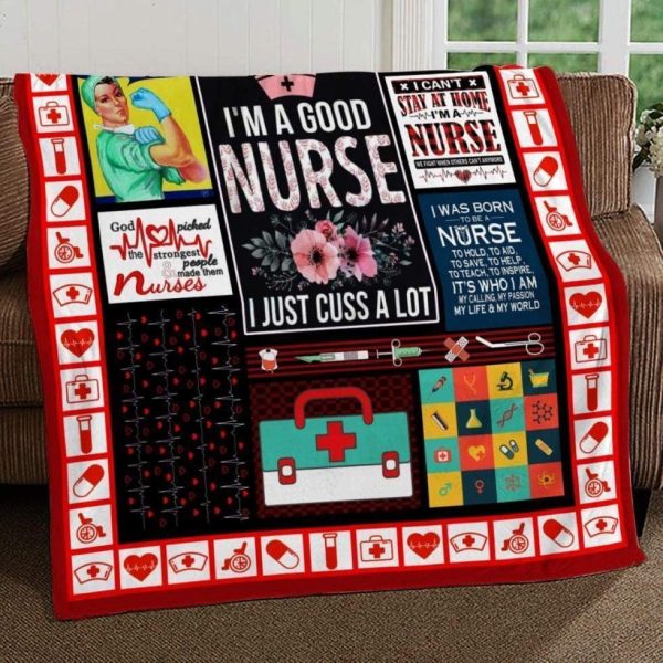 I'm A Good Nurse Just Cuss A Lot Fleece Blanket Gift For Nurse - Image 3