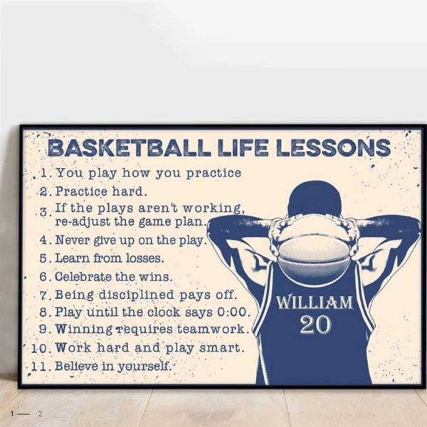 Basketball Life Lesson Rules Personalized Canvas Sport Gift For Basketball Player Basketball Lover Framed Matte Canvas Framed Prints, Canvas Paintings