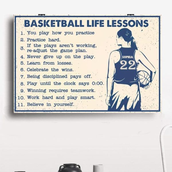 Basketball Life Lesson Rules Personalized Canvas Sport Gift For Basketball Player Basketball Lover Framed Matte Canvas Framed Prints, Canvas Paintings - Image 2