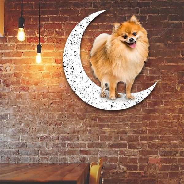 Dog Metal Sign Yellow Pomeranian 2 Sit On The Moon Gift for Dog Lover