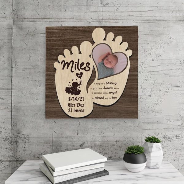 Personalized Canvas Prints Custom Name, Date Of Birth And Upload Photo - Wooden Baby Feet Magnet Save The Date Of Birth Dem Canvas - Image 6