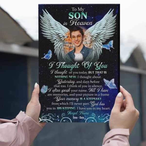 Personalized Canvas Prints, Custom Photo Sympathy Gifts, Remembrance Gifts, Bereavement Gifts, To My Son In Heaven, I Thought Of You Dem Canvas - Image 2