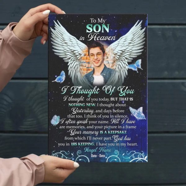 Personalized Canvas Prints, Custom Photo Sympathy Gifts, Remembrance Gifts, Bereavement Gifts, To My Son In Heaven, I Thought Of You Dem Canvas