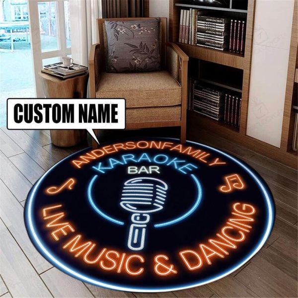 Personalized Karaoke Bar Living Room Round Mat Circle Rug - Image 2