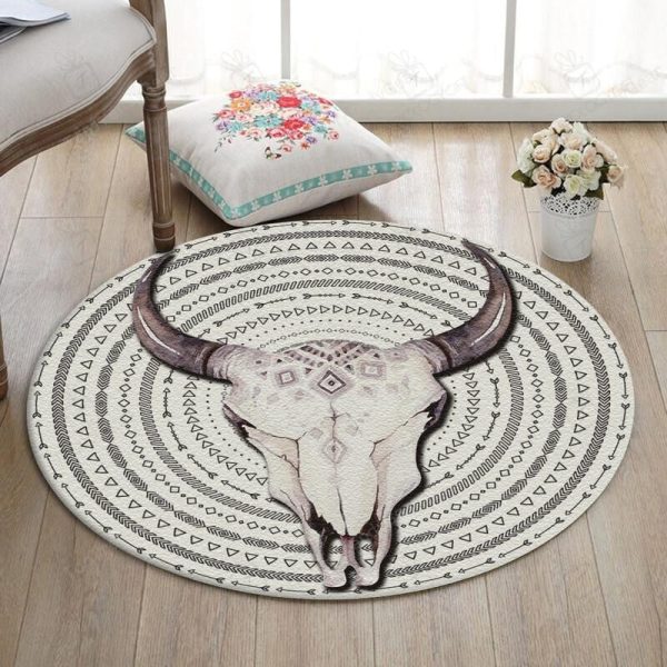 Bull Skull Cow Girl Wild West Living Room Round Mat Circle Rug - Image 2