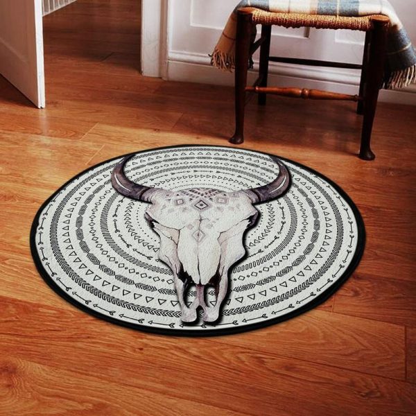 Bull Skull Cow Girl Wild West Living Room Round Mat Circle Rug