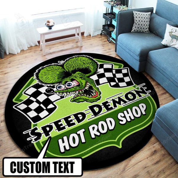 Personalized Hot Rod Garage Round Mat - Image 2