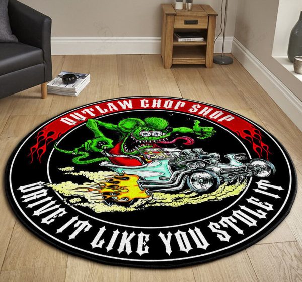 Outlaw Chop Shop Hot Rod Round Mat Round Floor Mat Room Rugs Carpet Outdoor Rug Washable Rugs - Image 3