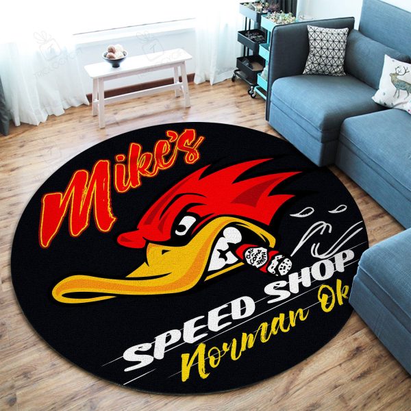 Personalized Hot Rod Garage Speed Shop Round Mat Round Floor Mat Room Rugs Carpet Outdoor Rug Washable Rugs